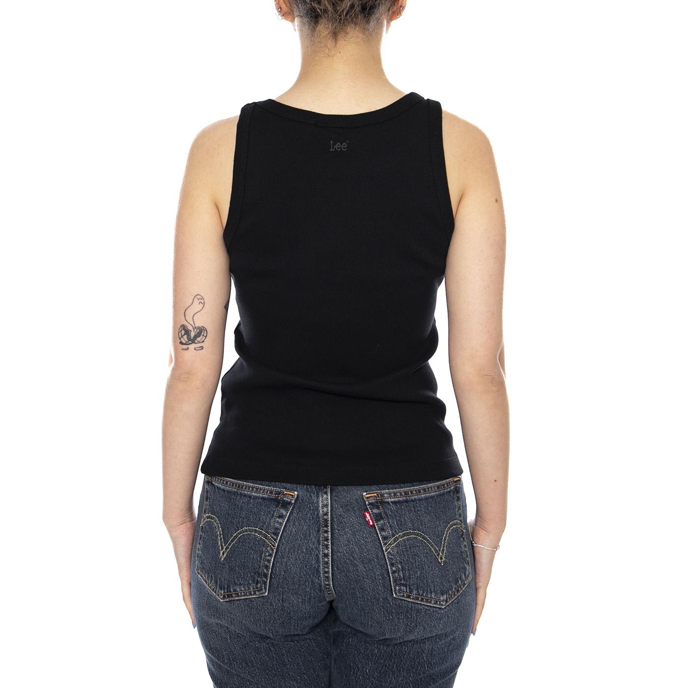 RIB TANK BLACK - Canotta a Costine Donna Nera 112377008 BLK LEE 
