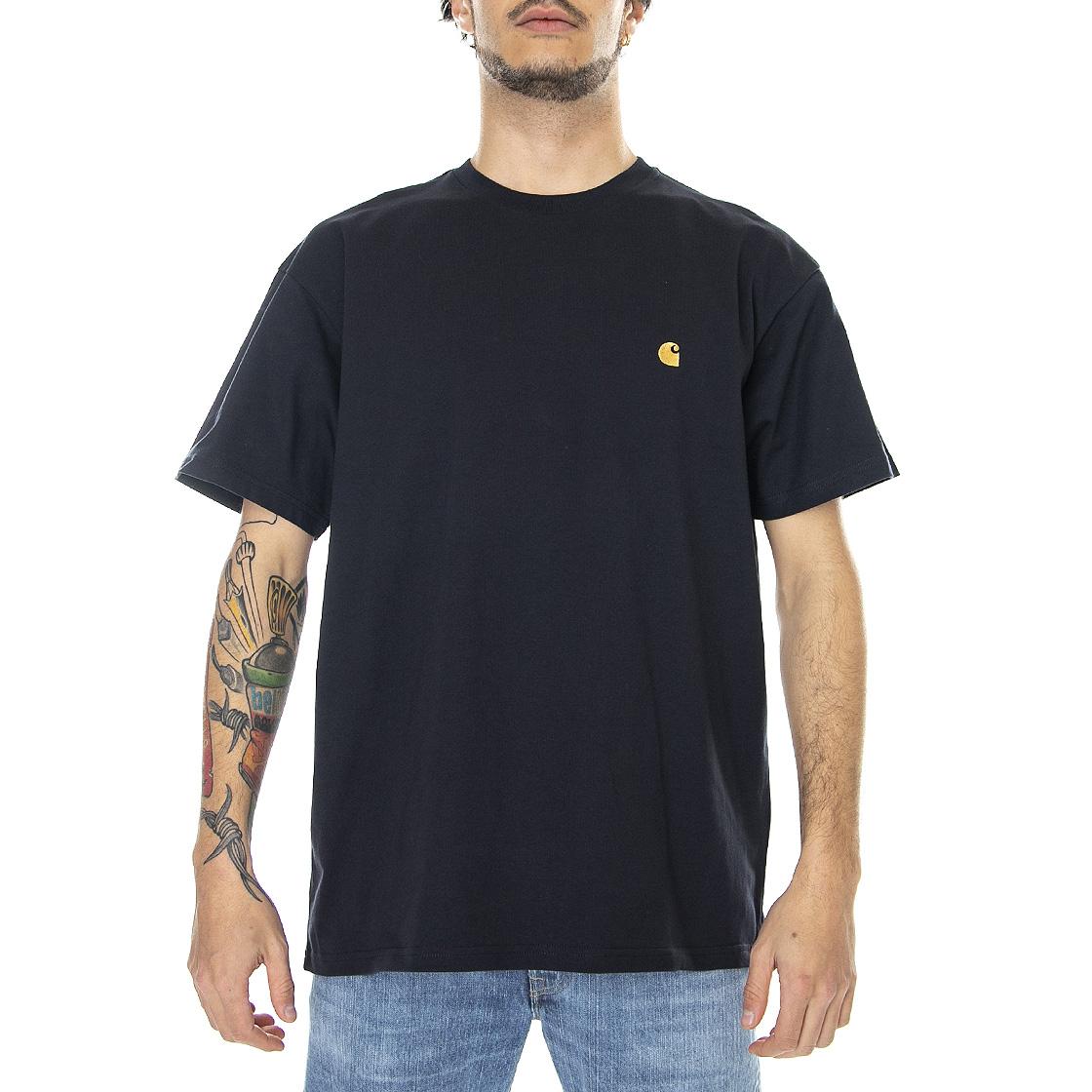 S/S Chase T-Shirt Dark Navy / Gold - Maglietta Girocollo Uomo Blu Scuro I026391-00HXX . CARHARTT WIP 