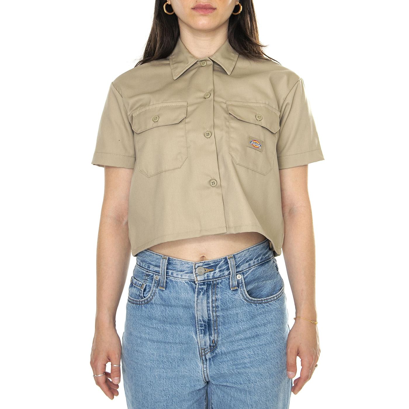 Work Shirt Cropped SS W Khaki - Camicia Maniche Corte Donna Beige DK0A4YSXKHK1  DICKIES 