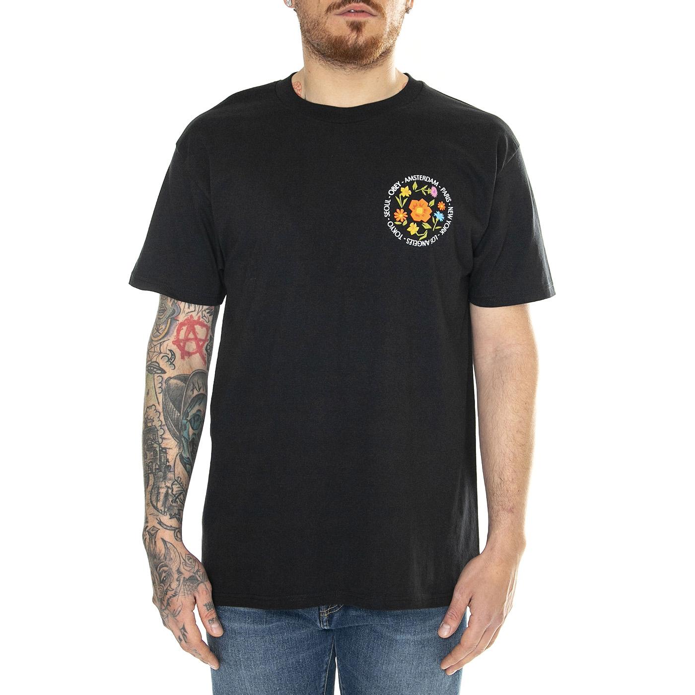 Obey City Flowers Classic Tee Black - Maglietta Girocollo Uomo Nera 165263695-BLK  OBEY 