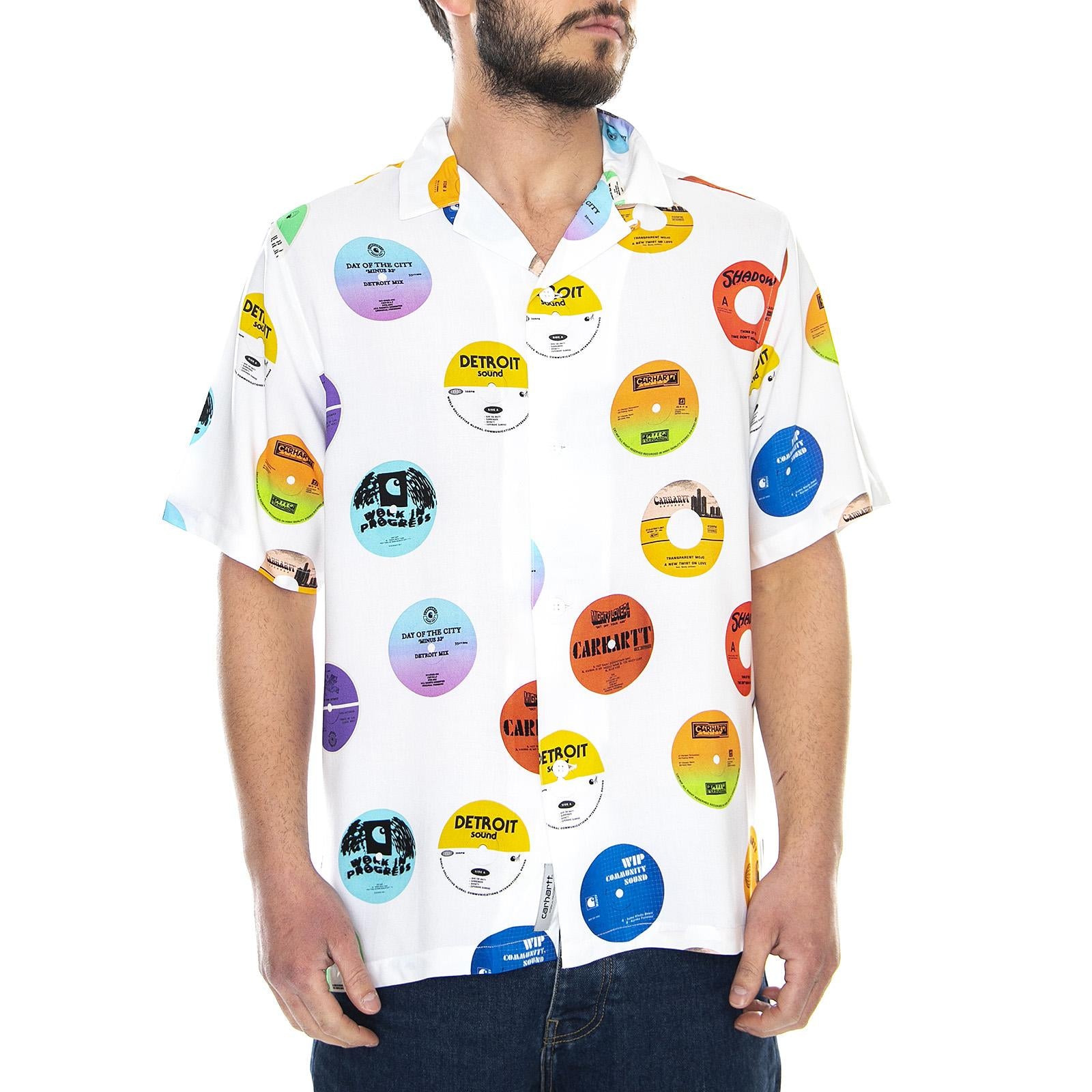 S/S Record Shirt Record Print, White - Camicia Maniche Corte Uomo Bianca I027529.09I.00.03  CARHARTT WIP 