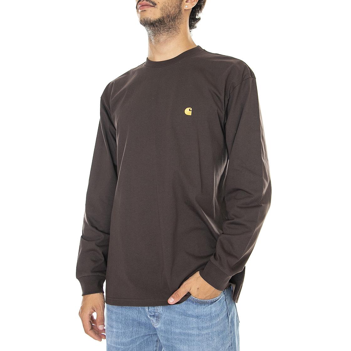 L/S Chase T-Shirt Dark Umber / Gold - Maglietta Girocollo Maniche Lunghe Uomo Marrone I026392-11HXX  CARHARTT WIP 