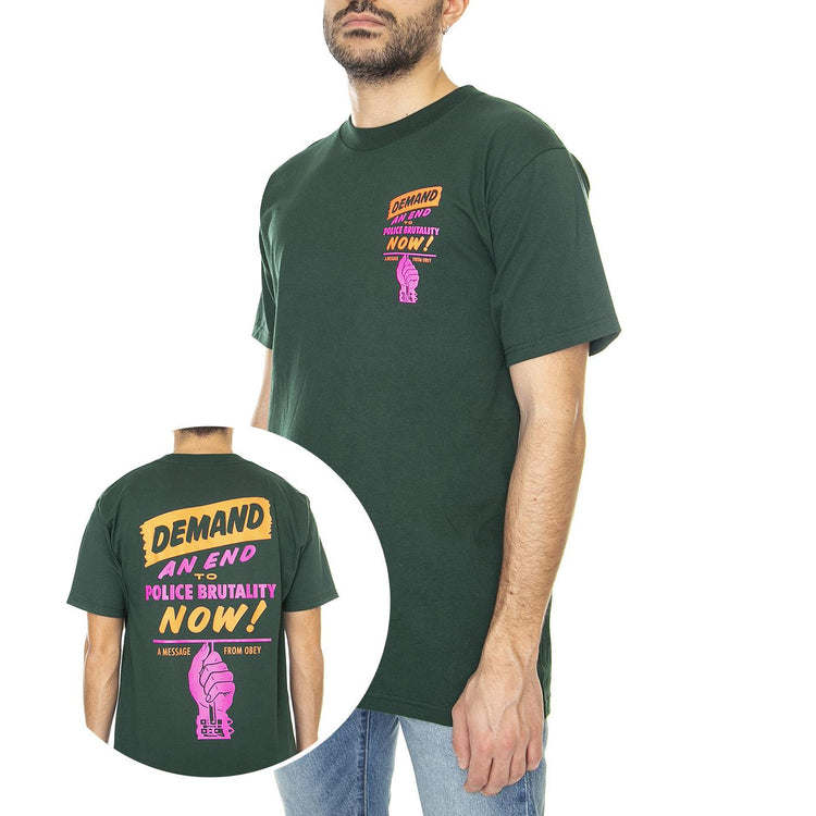 Obey End Police Brutality Classic Tee Forest Green - Maglietta Girocollo Uomo Verde 165263408-FOR  OBEY 