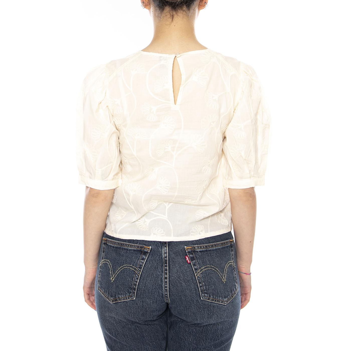 TOP 100% ALGODÓN BLANCO ROTO CON BORDADO FLORAL - Maglietta Donna Ecrù 61W/41201 ECR WILD PONY 