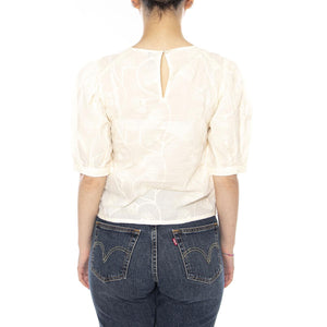 TOP 100% ALGODÓN BLANCO ROTO CON BORDADO FLORAL - Maglietta Donna Ecrù 61W/41201 ECR WILD PONY 