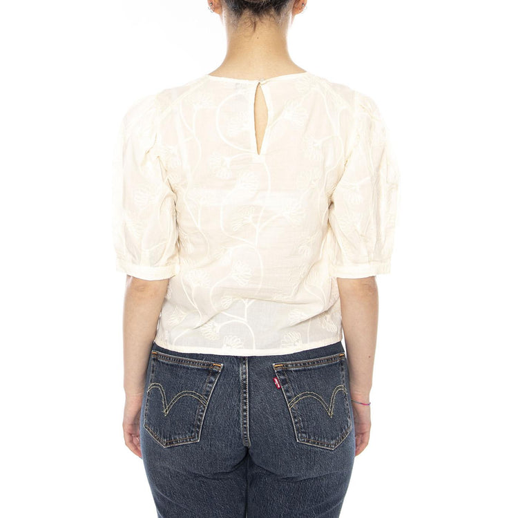 TOP 100% ALGODÓN BLANCO ROTO CON BORDADO FLORAL - Maglietta Donna Ecrù 61W/41201 ECR WILD PONY 