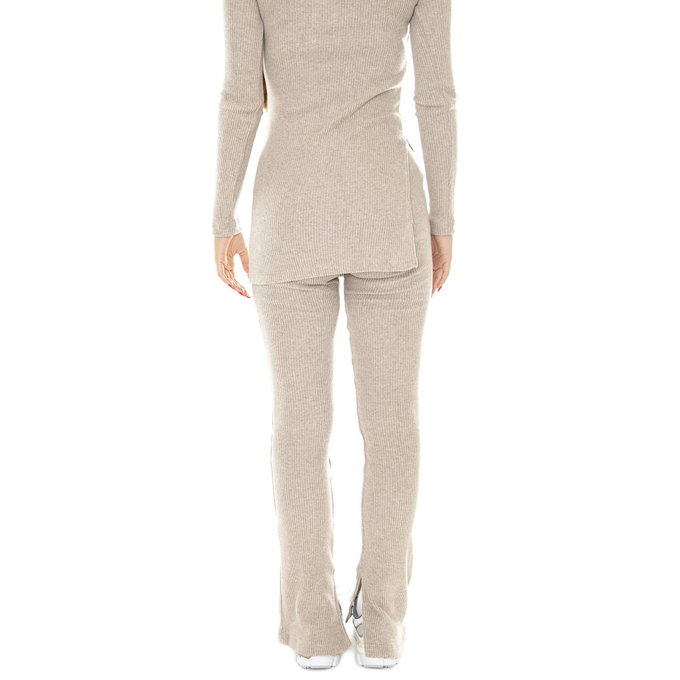 Taupe Kara Knitted Pants - Pantaloni Donna Beige WKN00157  THINKING 