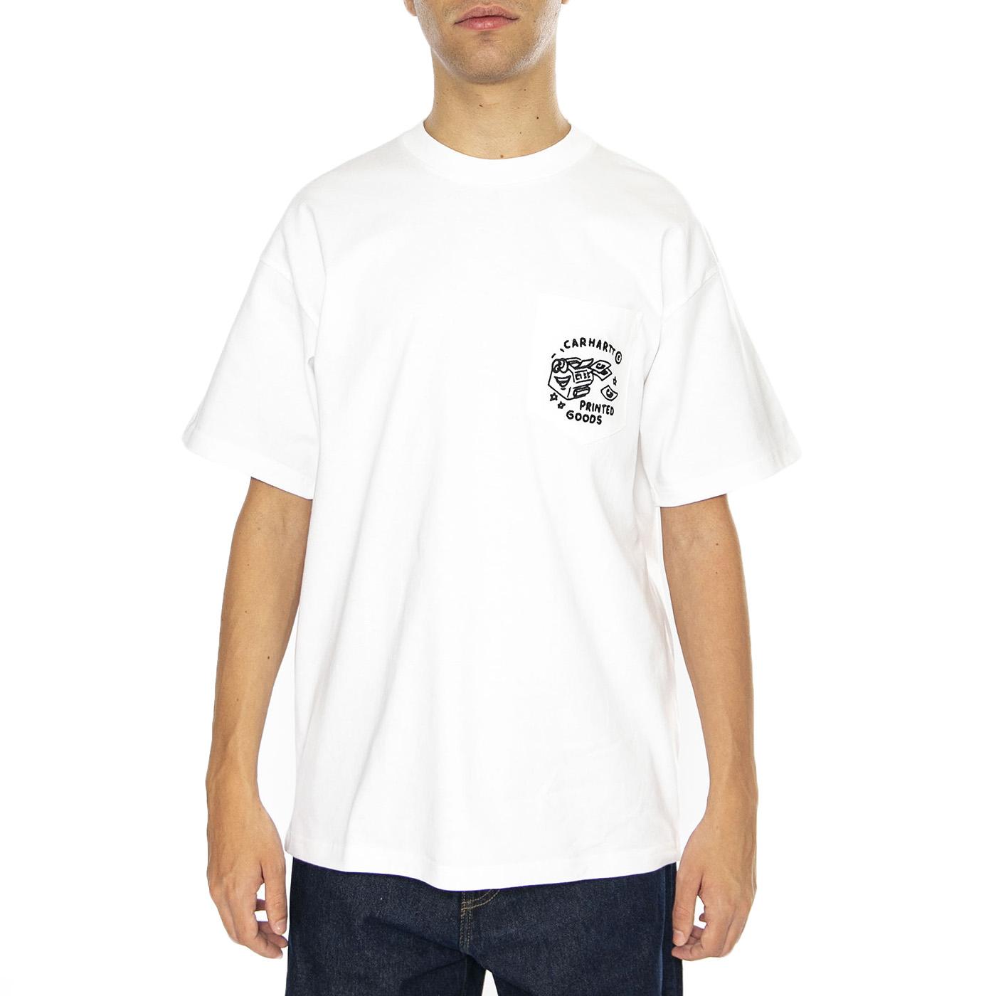 S/S Fragments Pocket T-Shirt White / Black - Maglietta Girocollo Uomo Bianca I034407.00AXX  CARHARTT WIP 