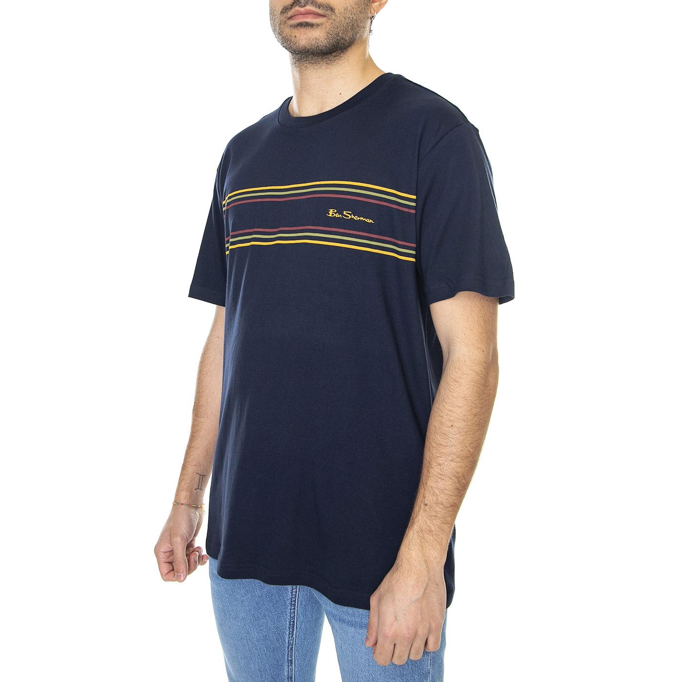 Chest Stripe Logo Tee Marine - Maglietta Girocollo Uomo Blu 65590-035  BEN SHERMAN 