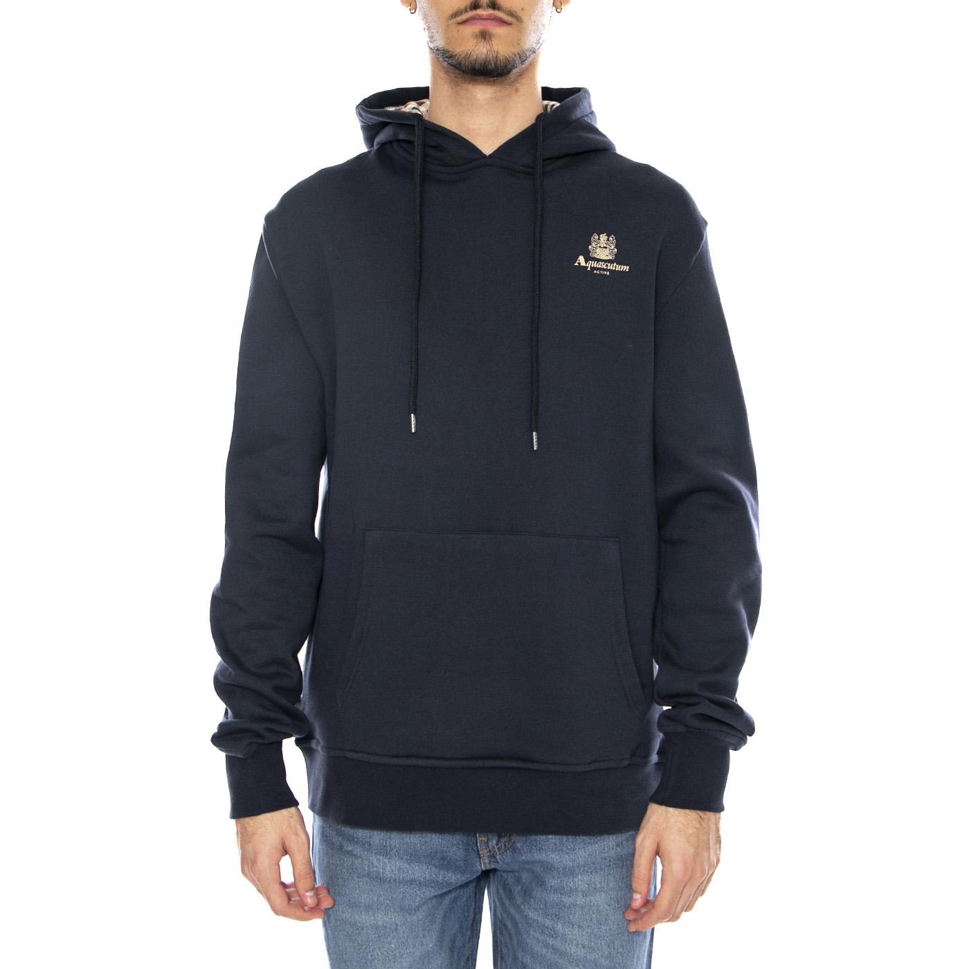 Small Logo Hoodie Fleece -- Felpa con Cappuccio Uomo Navy AW_ICON_SW002_11 . AQUASCUTUM 
