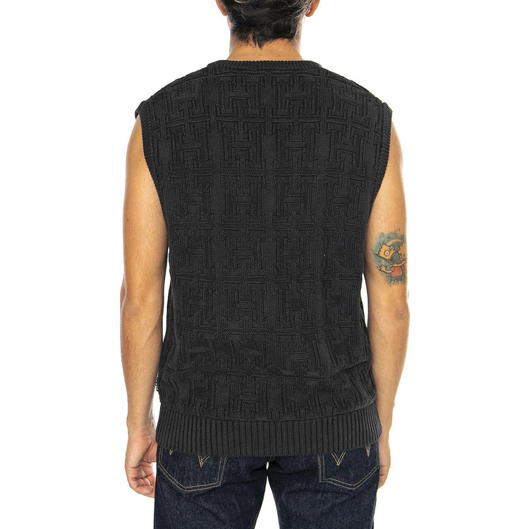 Interlacd Jacquard Overdyed Vest Black - Maglione Smanicato Uomo Nero KN00509-BLACK  HUF 