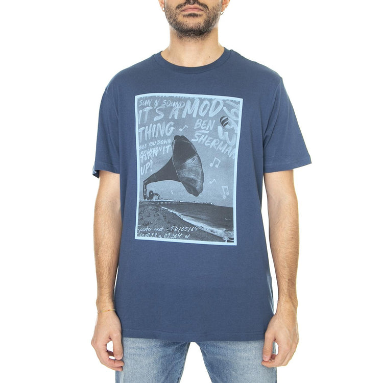 Brighton Gramophone Tee Blue Denim - Maglietta Girocollo Uomo Blu 67129-850  BEN SHERMAN 