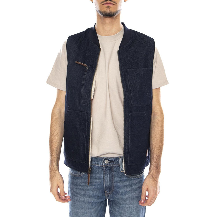 Builders Abraham Rev Vest -- Gilet Uomo Reversibile Rinse Denim Sherpa 03412 RNDNS BRIXTON 