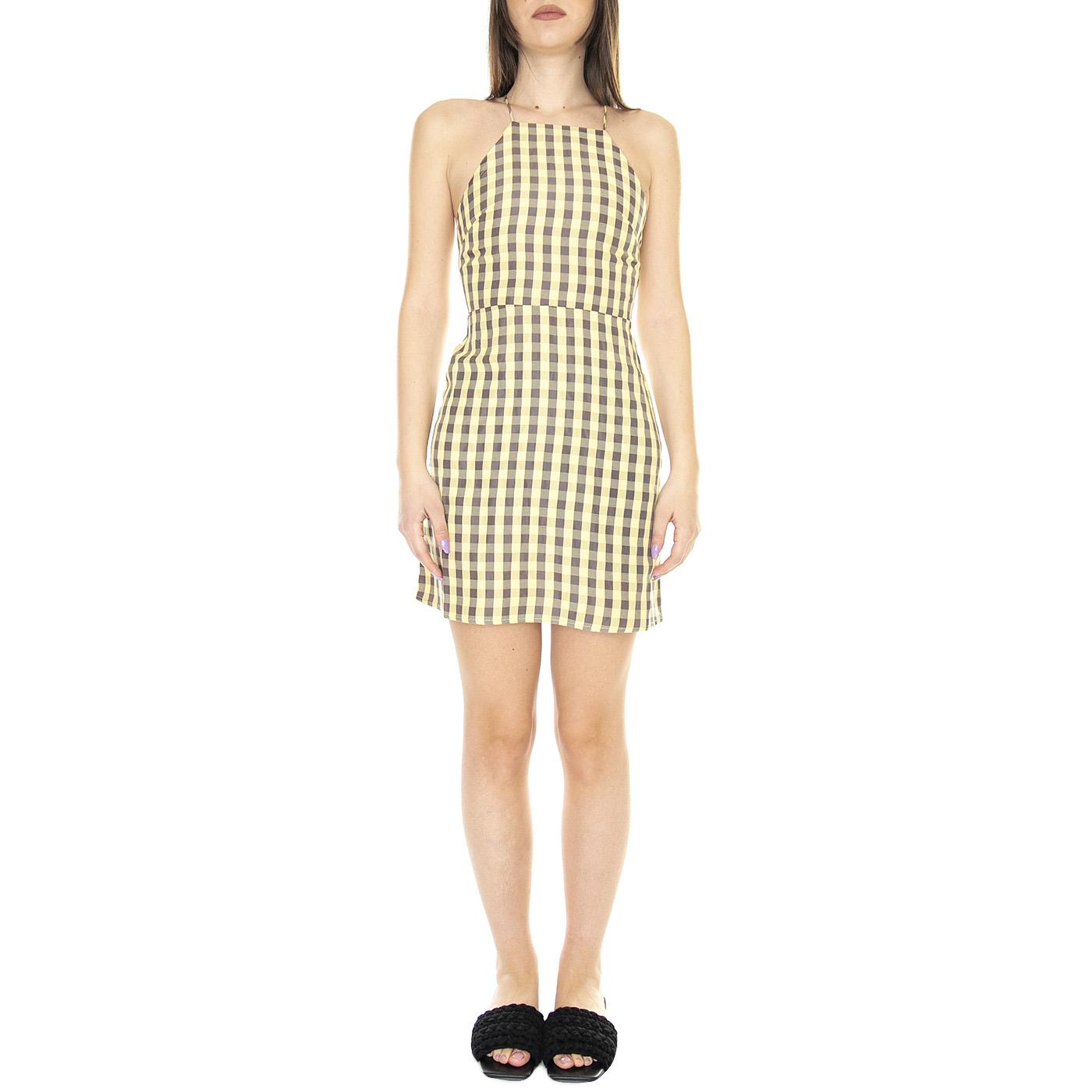 Vestido Corto Halter con Estampado de Cuadros Vichy Amarillo - Abito Donna Arancione / Multicolore 31W/11227  WILD PONY 