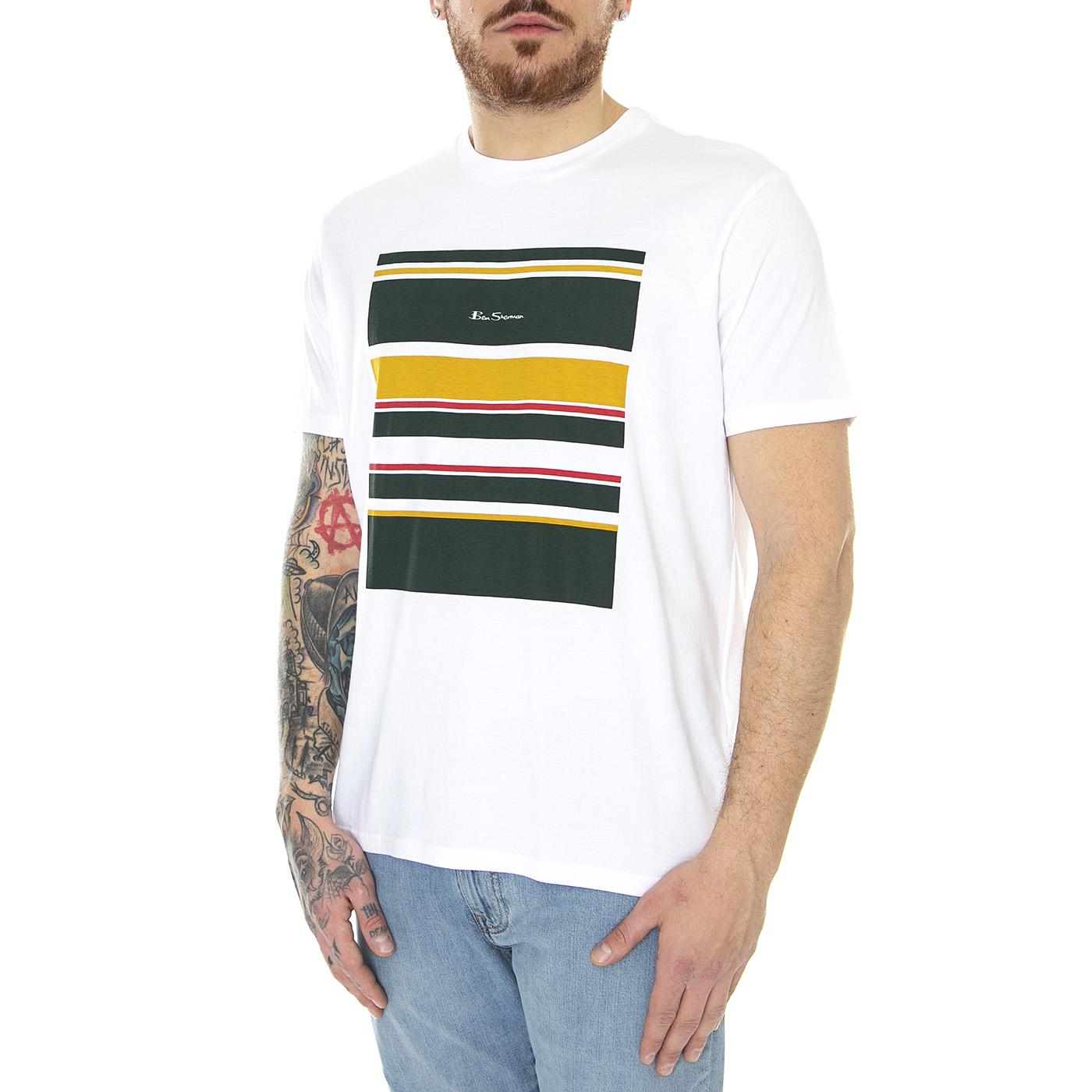 Bold Stripe Panel Tee White - Maglietta Girocollo Uomo Bianca 65578-010  BEN SHERMAN 