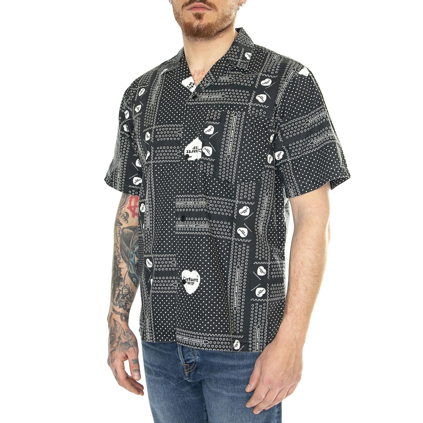 S/S Heart Bandana Shirt Heart Bandana Print, Black - Camicia Maniche Corte Uomo Multicolore I033075.24MXX  CARHARTT WIP 