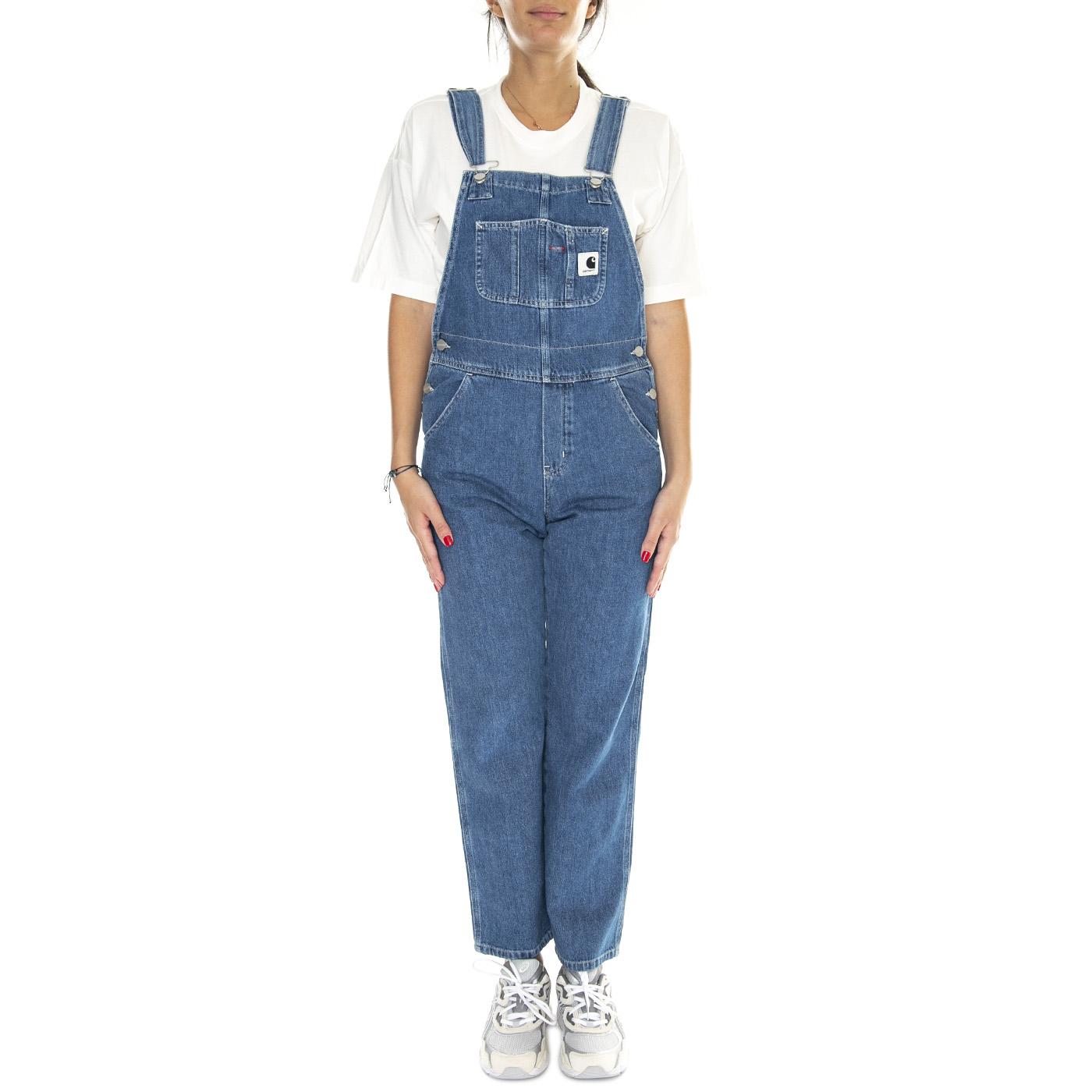 W' Bib Overall Straight Blue /stone washed - Saolpette Denim Jeans Donna Blu I031250.0106  CARHARTT WIP 
