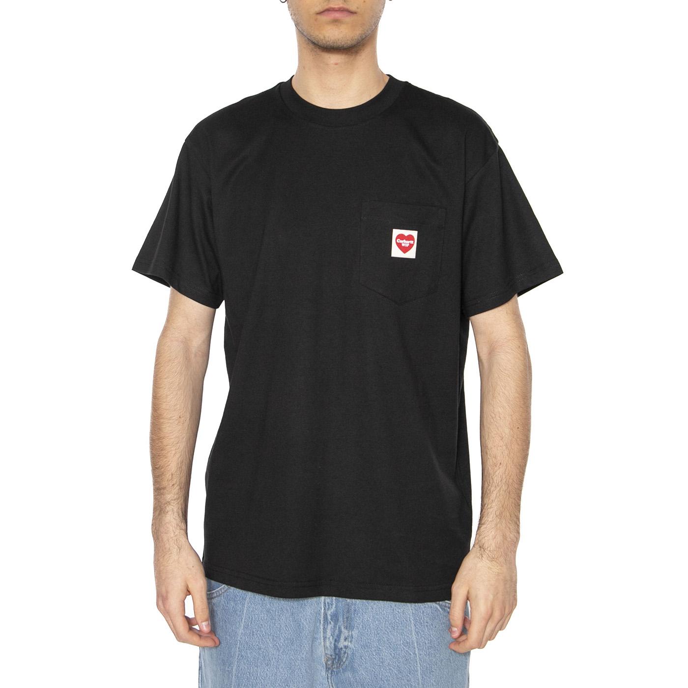 S/S Pocket Heart T-Shirt Black / Red - Maglietta Girocollo Uomo Nera I032128.1V2XX  CARHARTT WIP 