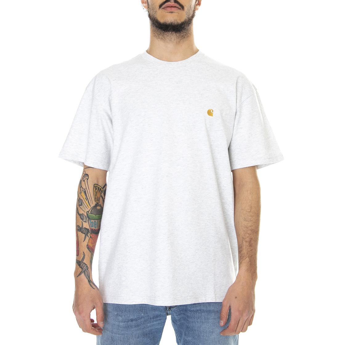 S/S Chase T-Shirt Ash Heather / Gold - Maglietta Girocollo Uomo Grigio Melange I026391-00JXX . CARHARTT WIP 