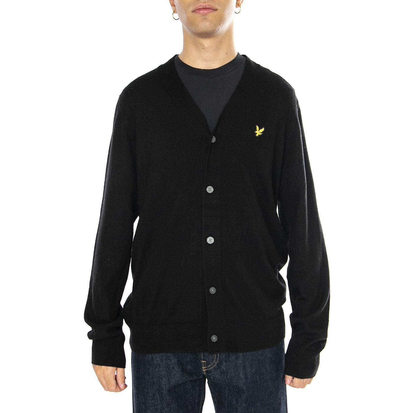 Cotton Merino V Neck Cardigan Jet Black - Cardigan Uomo Nero KN2100V-Z865  LYLE & SCOTT 