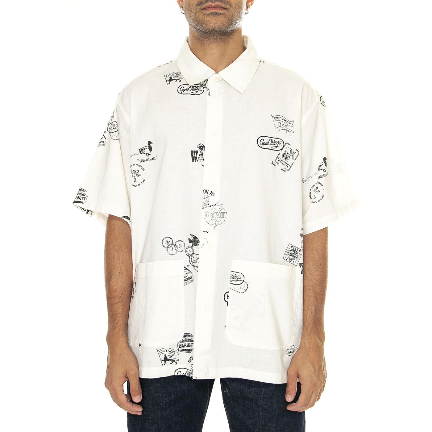 S/S Stamp Shirt Stamp Print, Wax - Camicia Maniche Corte Uomo Bianca I033689.2MAXX  CARHARTT WIP 
