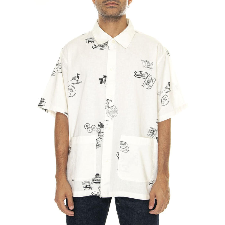 S/S Stamp Shirt Stamp Print, Wax - Camicia Maniche Corte Uomo Bianca I033689.2MAXX  CARHARTT WIP 