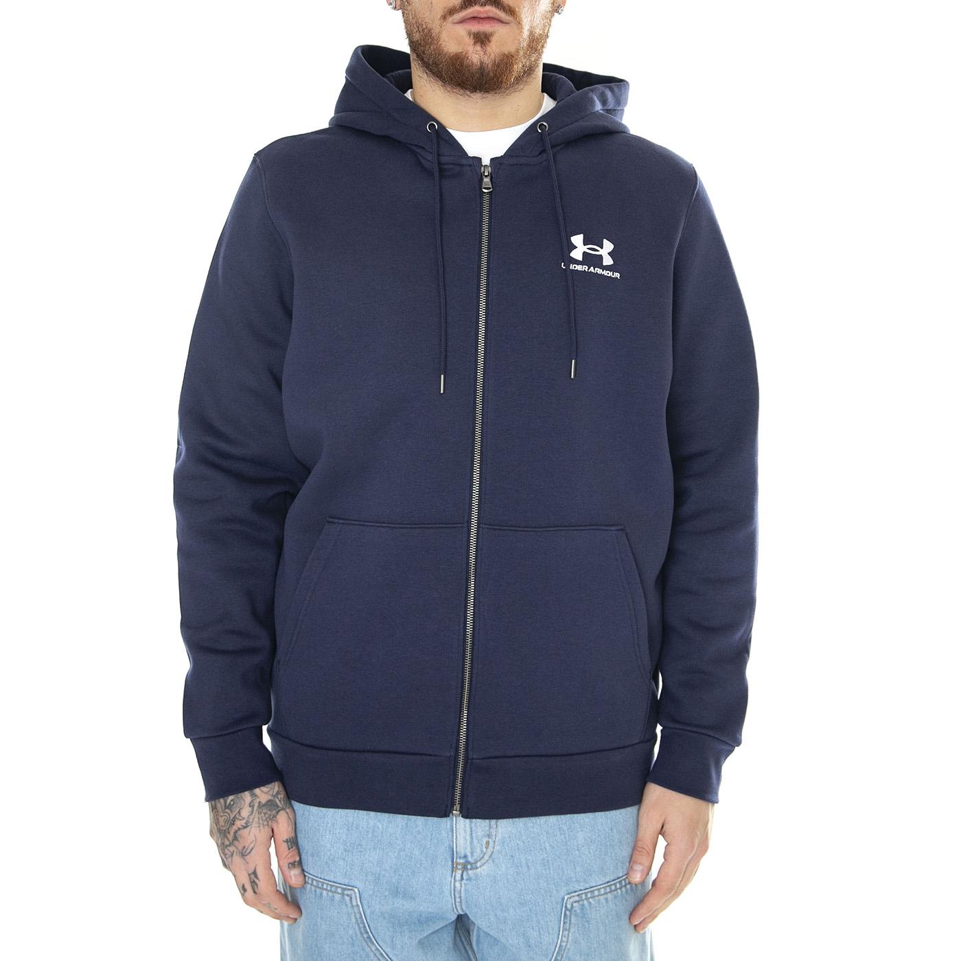 UA Essential Fleece Fz Hood Blue - Felpa con Cappuccio e Zip Uomo Blu 77-1373881-410  UNDER ARMOUR 