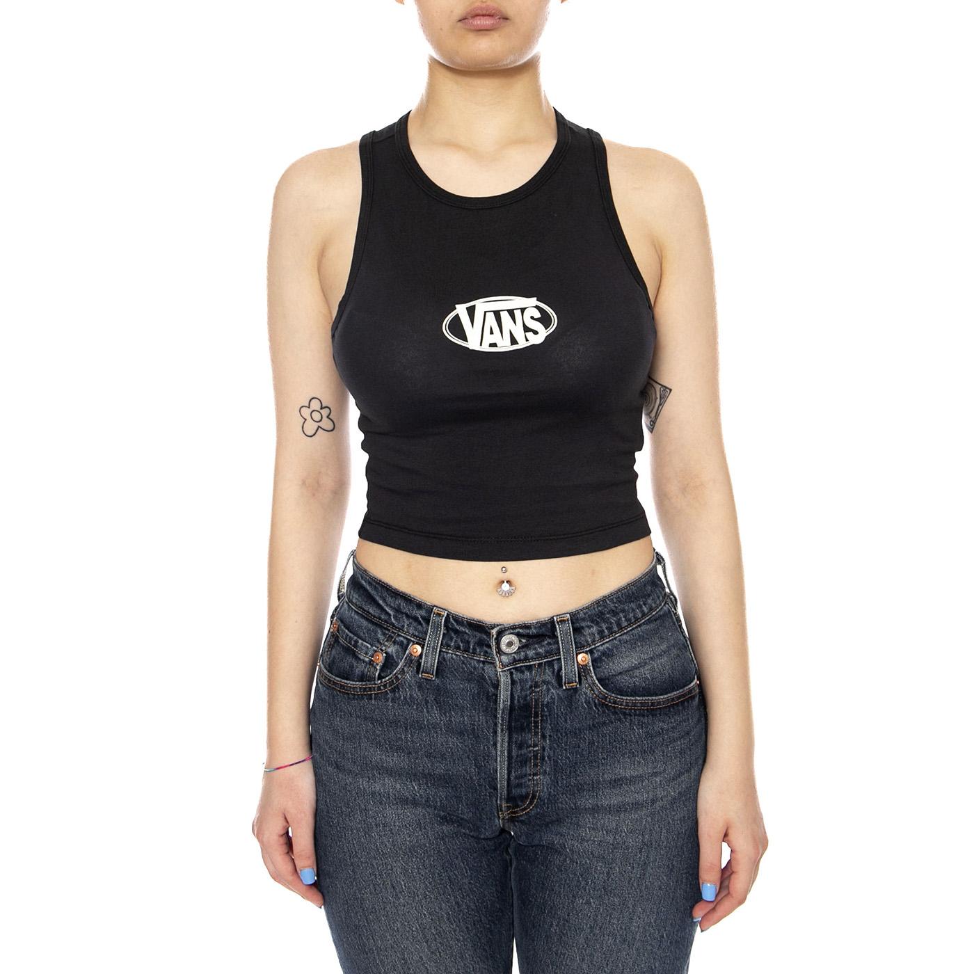 OVAL LOGO TANK BLACK - Canotta Donna Nera VN000XDP BLK1 VANS 