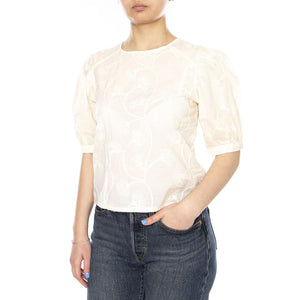 TOP 100% ALGODÓN BLANCO ROTO CON BORDADO FLORAL - Maglietta Donna Ecrù 61W/41201 ECR WILD PONY 