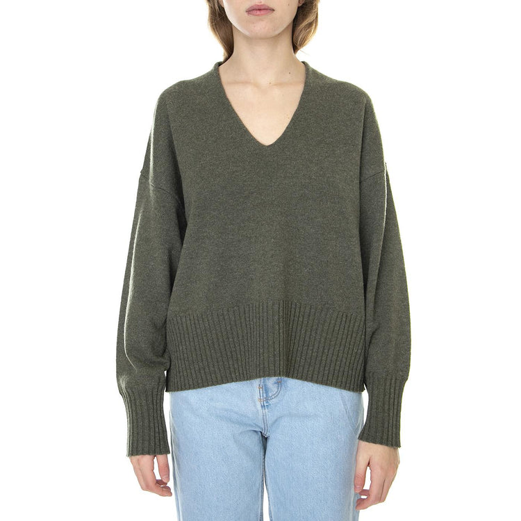 Bellie Dark Olive - Maglione Collo a V Donna Verde 330748  ELVINE 