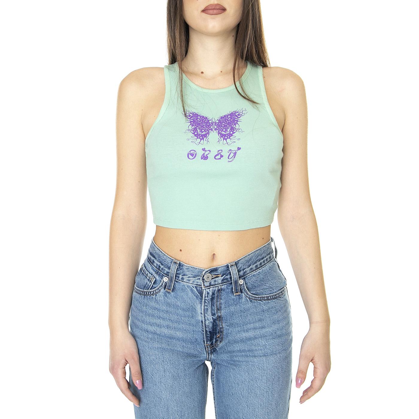 Obey Flaming Butterfly Rib Megan Tank Green Fig - Canotta Donna Verde 263732327-GFG  OBEY 