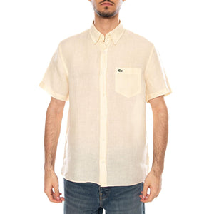 CAMICIA M/C LACOSTE - Camicia Maniche Corte Uomo Beige CH5699 056 LACOSTE 