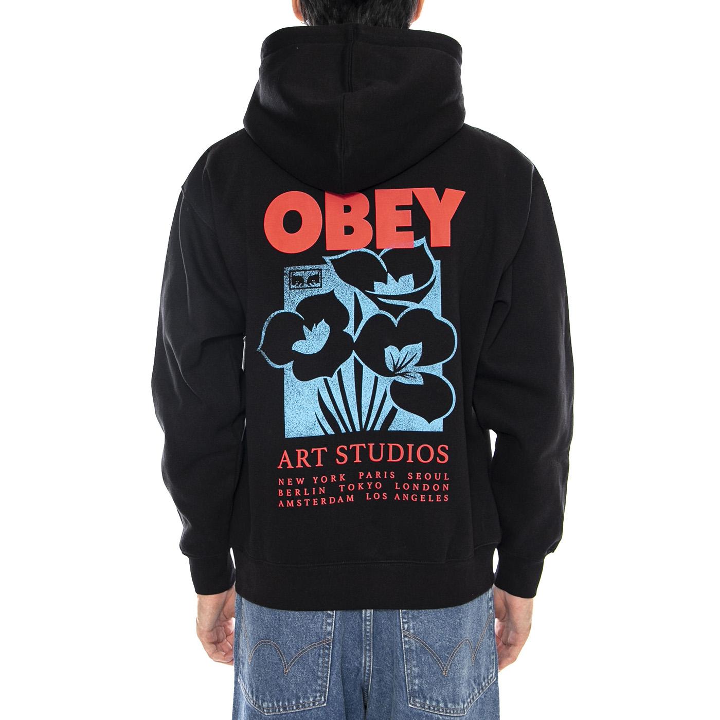 OBEY Art Studio Flowers Fleece - Felpa con Cappuccio Uomo Nera 112844234 BLK OBEY 