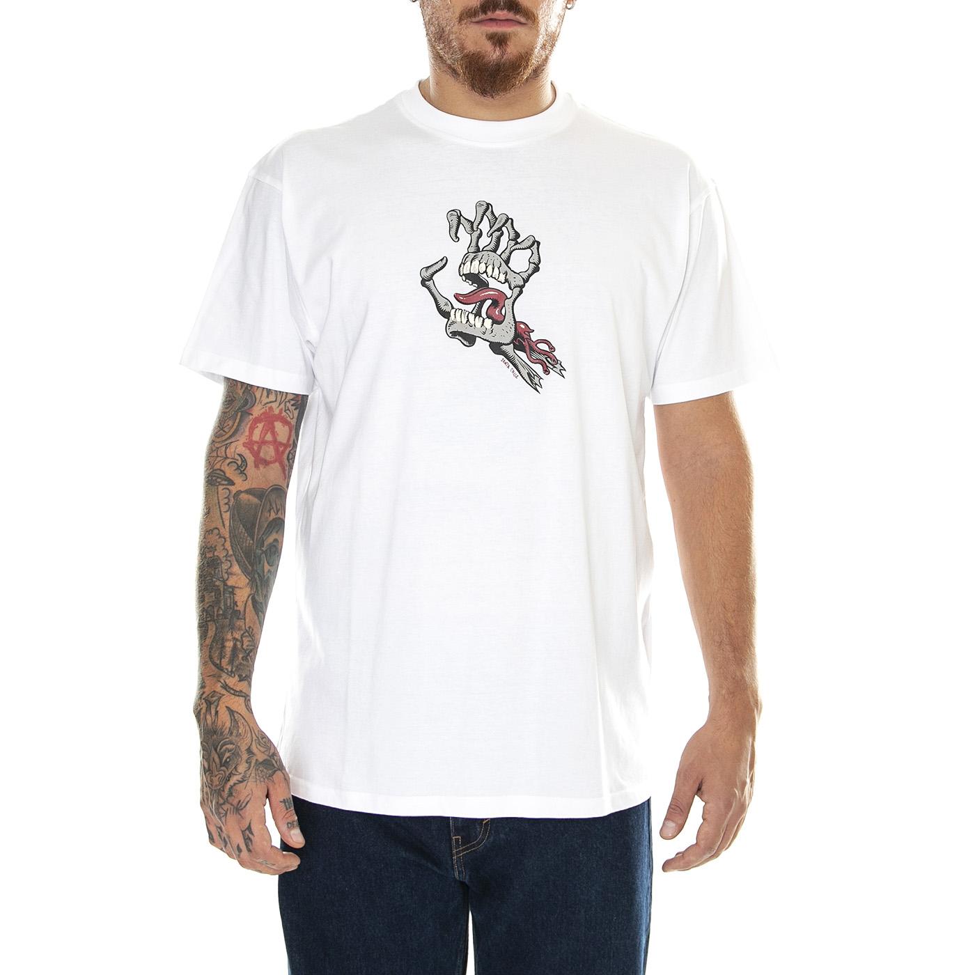 Bone Hand Cruz Front T-Shirt White - Maglietta Girocollo Uomo Bianca Bone Hand Cruz Front White . SANTA CRUZ 