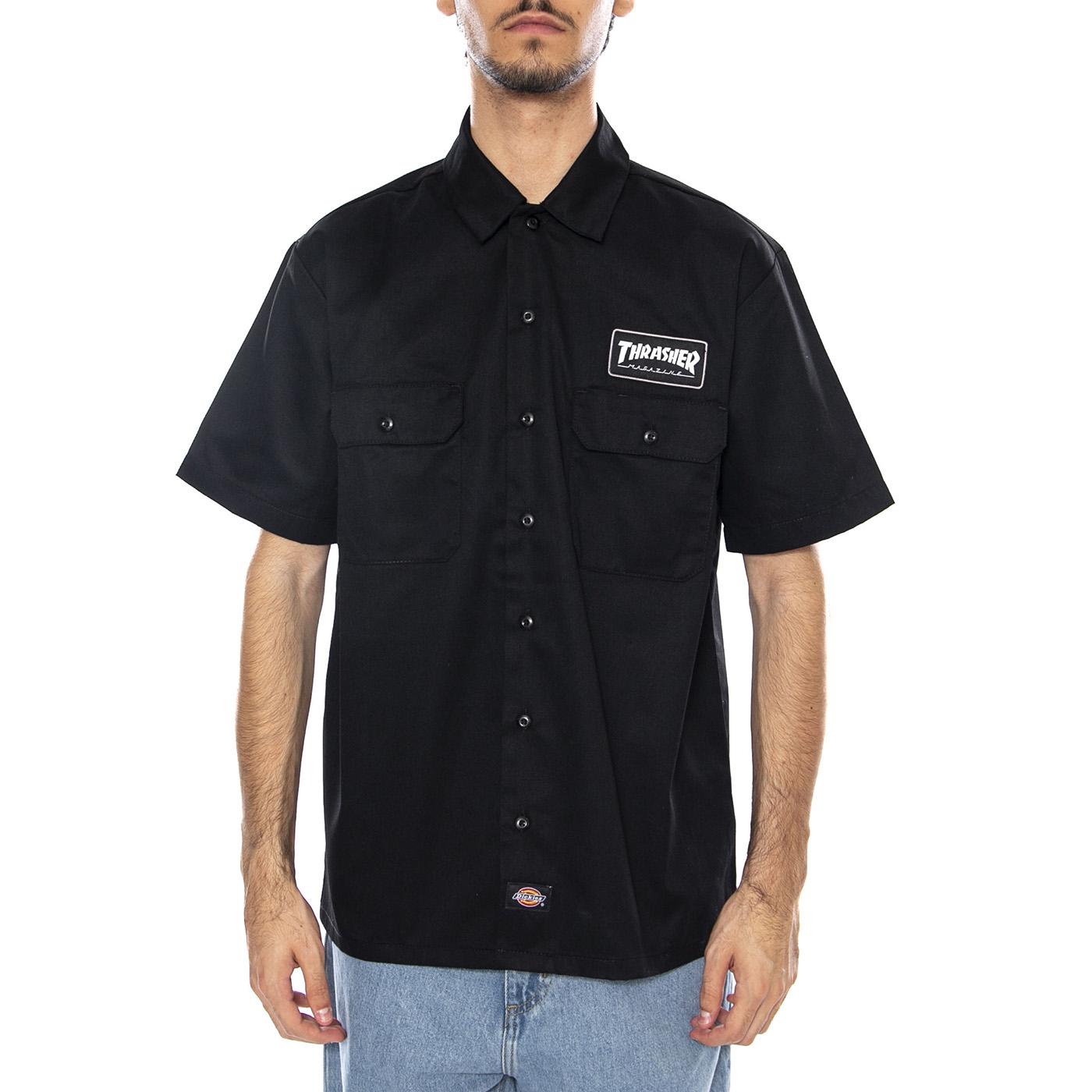 THRASHER X DICKIES Work Shirt Black - Camicia Maniche Corte Uomo Nera DK0A88HTBLK1  DICKIES 
