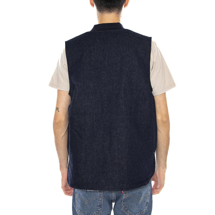 Builders Abraham Rev Vest -- Gilet Uomo Reversibile Rinse Denim Sherpa 03412 RNDNS BRIXTON 
