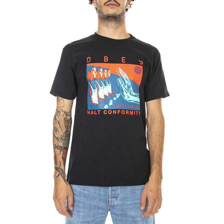 Obey Halt Conformity Classic Tee Black - Maglietta Girocollo Uomo Nera 165263170-BLK  OBEY 