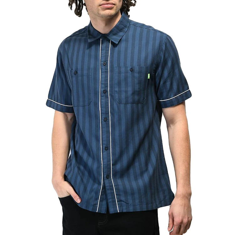 SOHO S/S WOVEN TOP NAVY - Camicia a Maniche Corte Uomo Blu Scuro BU00157-NAVY . HUF 