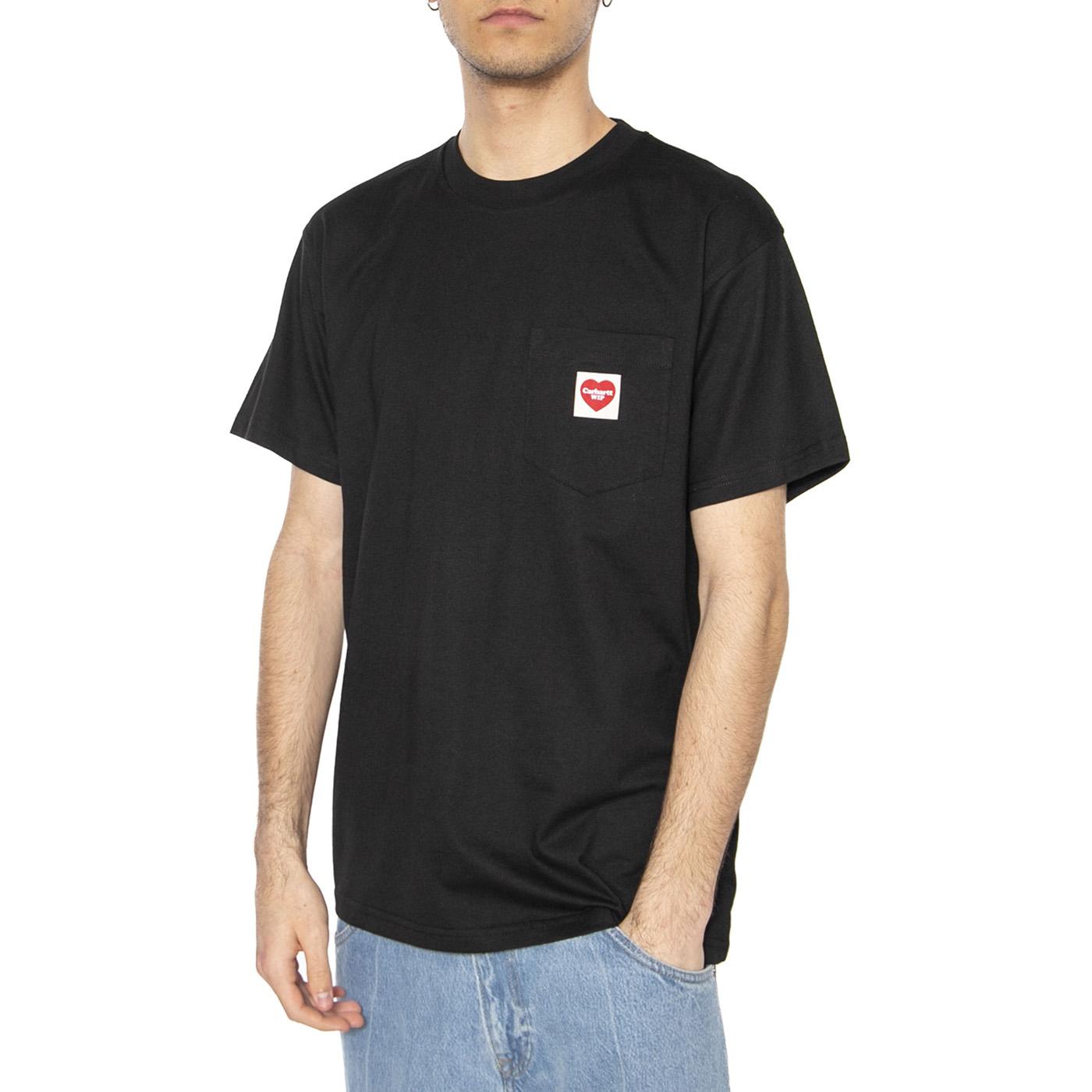S/S Pocket Heart T-Shirt Black / Red - Maglietta Girocollo Uomo Nera I032128.1V2XX  CARHARTT WIP 