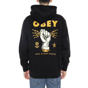 Obey New Clear Power Hood Fleece Black -- Felpa con Cappuccio Uomo Nera 117463779 BLK OBEY 