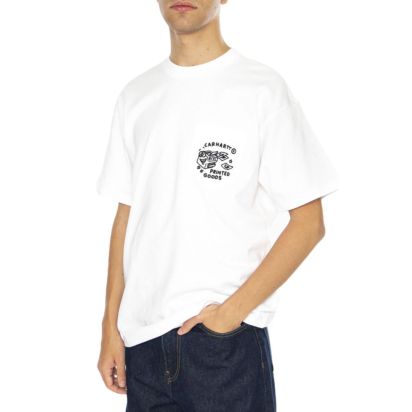 S/S Fragments Pocket T-Shirt White / Black - Maglietta Girocollo Uomo Bianca I034407.00AXX  CARHARTT WIP 