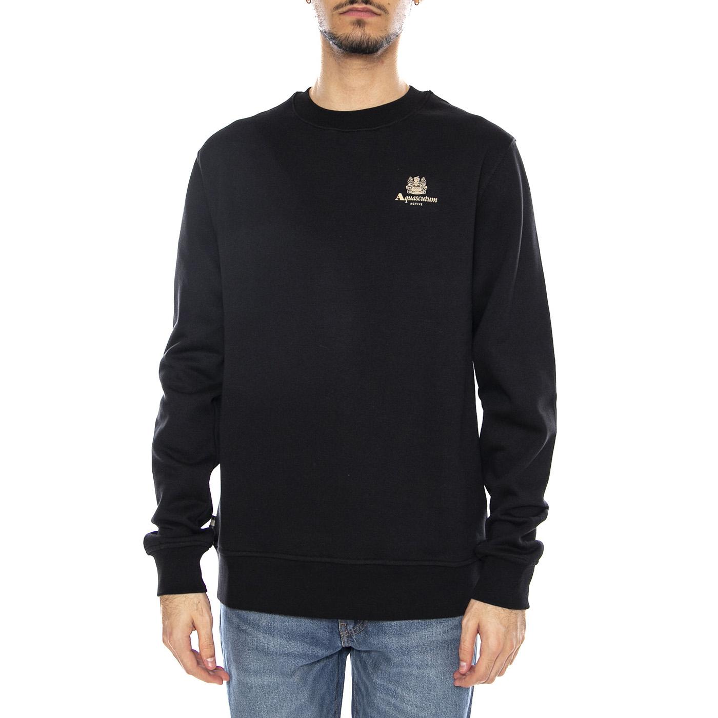 Small Logo Crew Neck Fleece -- Felpa Girocollo Uomo Nera AW_ICON_SW006_16 . AQUASCUTUM 
