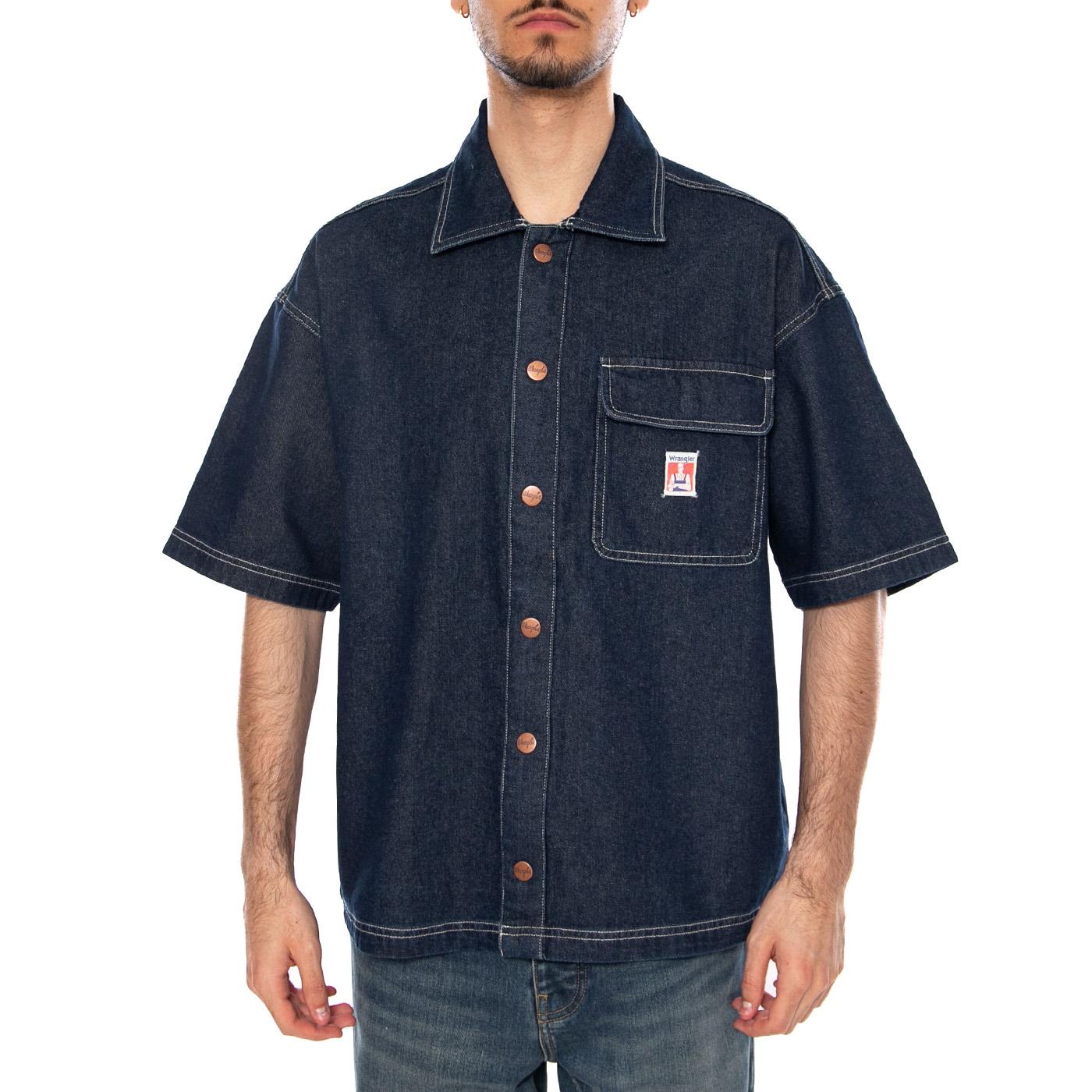 SS OVERSHIRT RINSE BLUE - Camicia Maniche Corte Denim Jeans Uomo Blu 112378123 BL WRANGLER 