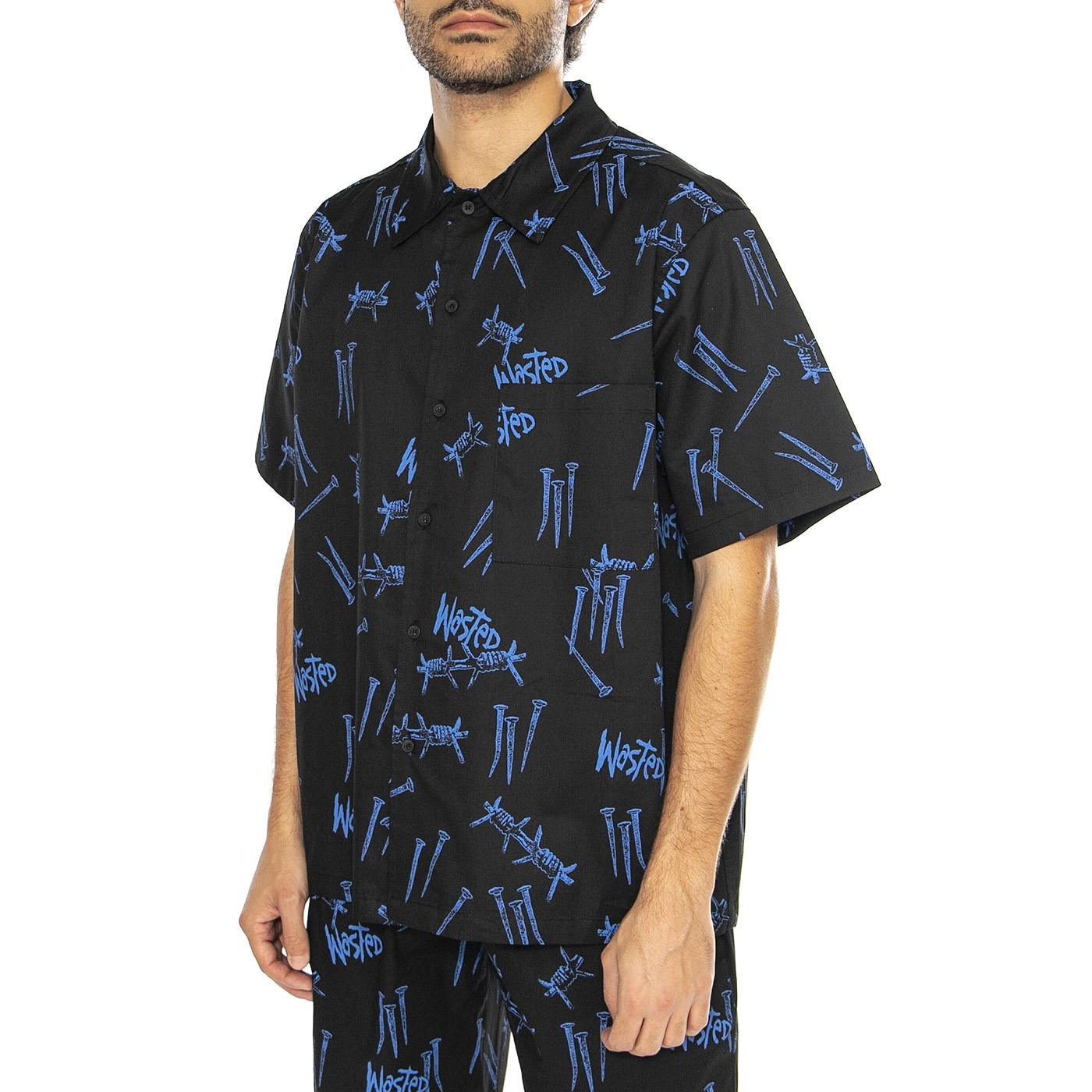 Shirt All Over Blind Black / Ultra Blue - Camicia Maniche Corte Uomo Nera SHIRT ALL OVER BLIND - BLACK/ULTRA BLUE  WASTED PARIS 