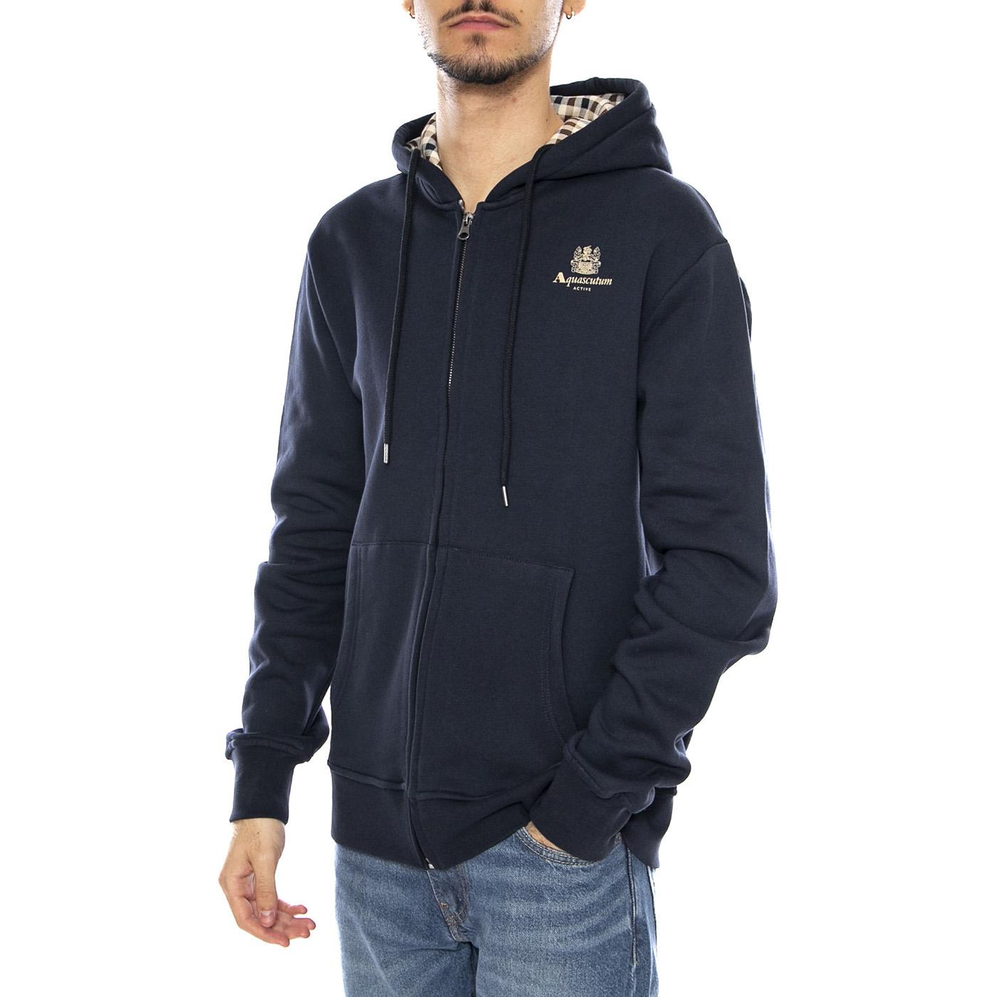 Full Zipped Hoodie Fleece -- Felpa con Cappuccio Uomo Navy AW_ICON_SW001_11 . AQUASCUTUM 