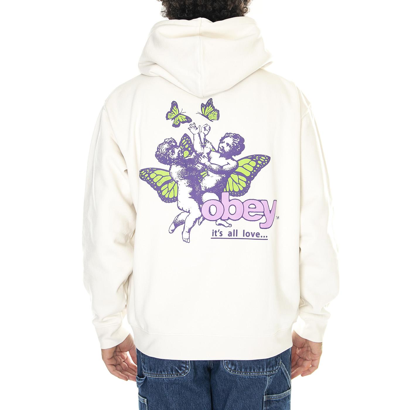 Obery It's All Love Premium Hooded Fleece Unbleached - Felpa con Cappuccio Uomo Bianca 112843547-UBL  OBEY 
