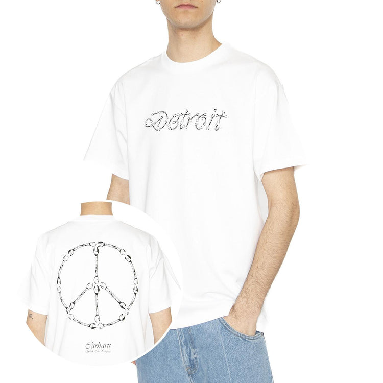 S/S Peace And Work T-Shirt White / Black - Maglietta Girocollo Uomo Bianca I034763.00AXX  CARHARTT WIP 
