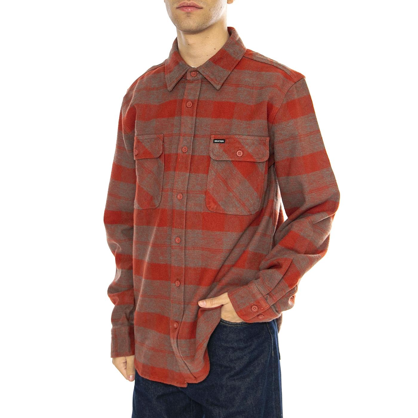 Bowery Heavy Weight L/S Flannel Burnt Henna / Dark Forest - Camicia Uomo Multicolore 01297-BTHDF . BRIXTON 