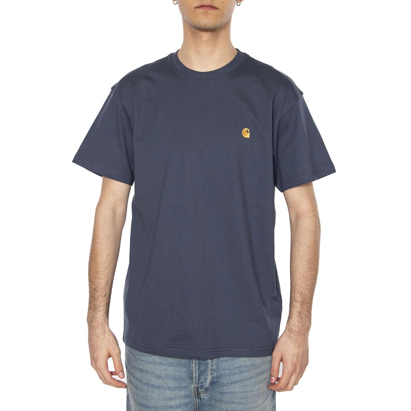S/S Chase T-Shirt Dusky Blue / Gold - Maglietta Girocollo Uomo Blu I026391.2Q8XX  CARHARTT WIP 