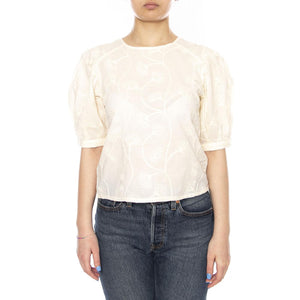 TOP 100% ALGODÓN BLANCO ROTO CON BORDADO FLORAL - Maglietta Donna Ecrù 61W/41201 ECR WILD PONY 